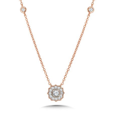 14K Rose Gold Floral Halo Diamond Studs - PDD3085-P