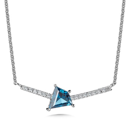 14K White Gold Diamond and London Blue Topaz Kite Necklace | CGP174W-DLBT