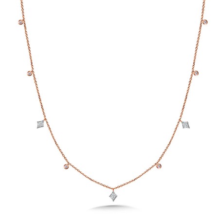 14K White Gold Kite and 14K Rose Gold Bezeled Diamond Necklace - PDD2974-PW