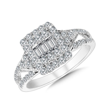14K White Gold Rectangular Split Shank Plumb Collection Cluster Diamond Ring - CDD3110-W