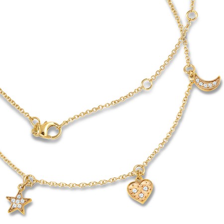 14K Yellow Gold Diamond Star, Moon, and Heart Charm Bracelet - LDD420-Y