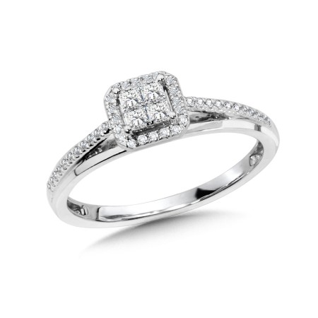 14k White Gold Princess-Cut Cluster Diamond Halo Engagement Ring - BDD2506E-W