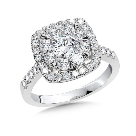 14K White Gold Cushion-Shaped Halo Cluster Diamond Engagement Ring - BDD2528E-W