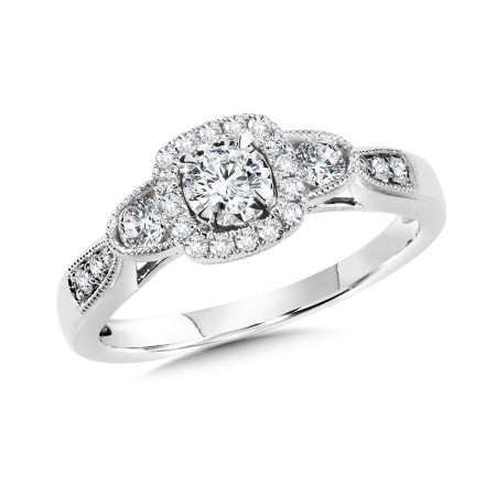 14K White Gold Cushion-Shaped Halo and Round Diamond Engagement Ring - BDD2542E-W 
