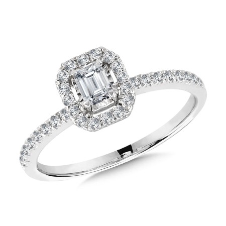 'Emerald-Shaped Diamond Star Halo Engagement Ring