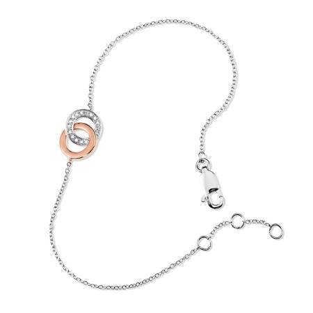 Sterling Silver Diamond and 14K Rose Gold Intertwining Loop Bracelet - BSD001-T