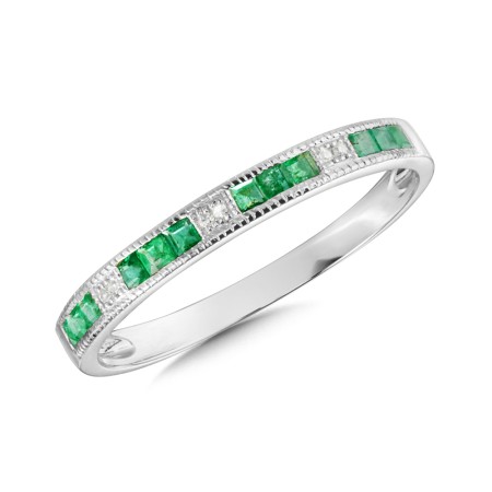 White Gold Emerald and Diamond Ring 