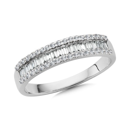 Pave set Baguette Diamond Fashion Ring in White Gold