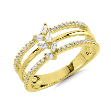 14K Yellow Gold Pave and Baguette Diamond Ring