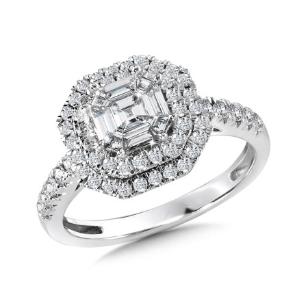 Hexagon-Shaped Double-Halo Cluster Diamond Ring - CDD3091-W