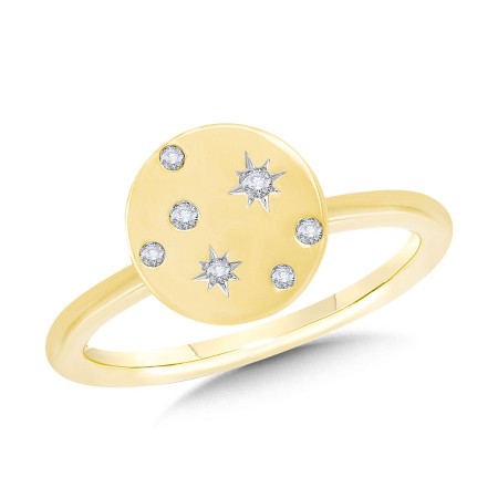 10K Flat & Round Tailored Tags Scattered Flush-Set Diamond & Star Ring