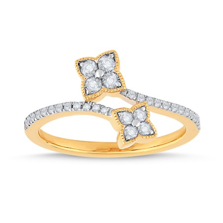 14K Gold & Diamond Clover Bypass Ring