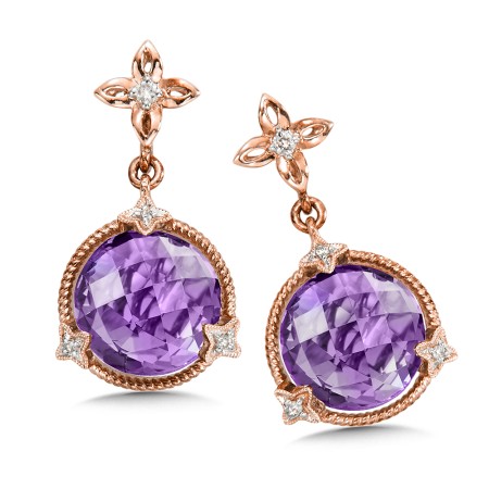 Amethyst & Diamond Earrings in 14K Rose Gold 