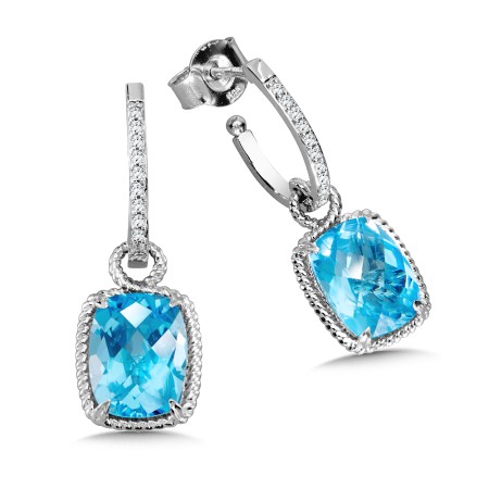 Blue Topaz & Diamond Earrings in 14K White Gold