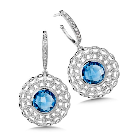 Blue Topaz & Diamond Earrings in 14K White Gold