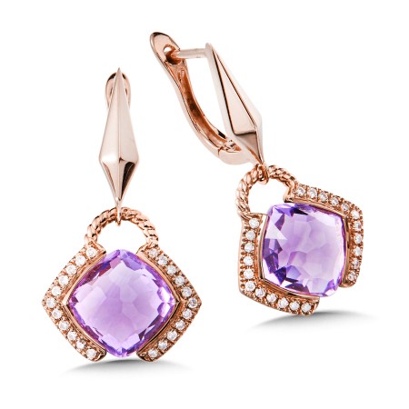 Amethyst & Diamond 14K Rose Gold Earrings 