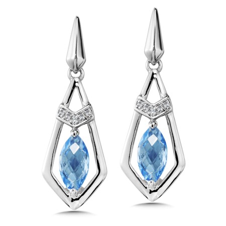 Blue Topaz & Diamond Earrings in 14K White Gold
