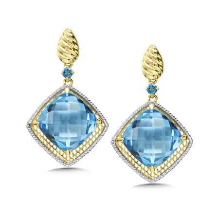Blue Topaz Earrings in 14K White/Yellow Gold 