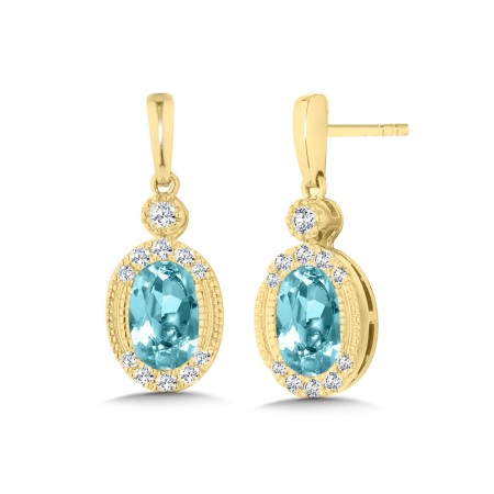 Oval-Cut Aquamarine & Diamond Milgrain Halo Earrings