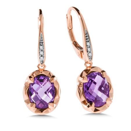 Amethyst and Diamond Earrings in 14K Rose Gold