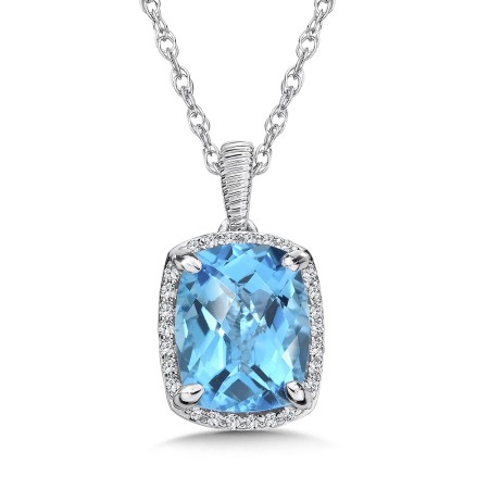 Blue Topaz and Diamond Pendant in 14K White Gold