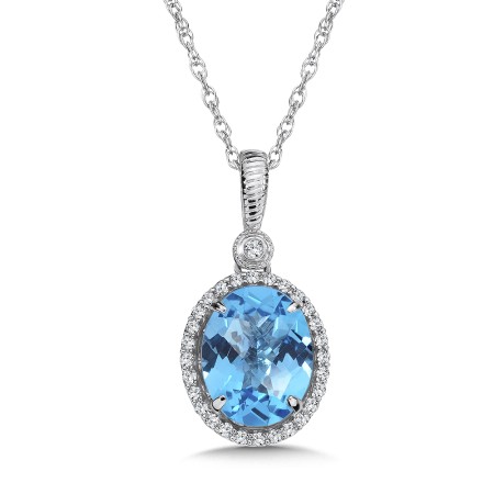 Blue Topaz and Diamond Pendant in 14K White Gold