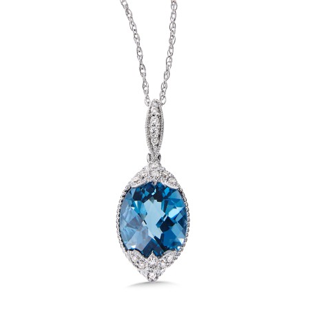 London Blue Topaz & Diamond Pendant in 14K White Gold