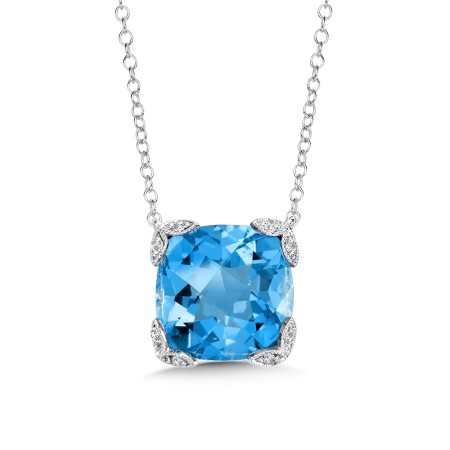 Blue Topaz & Diamond Pendant in 14K White Gold