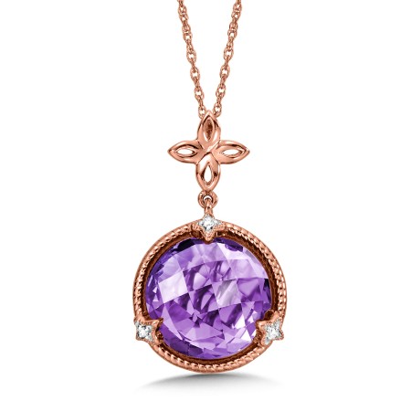 Amethyst & Diamond Pendant in 14K Rose Gold 