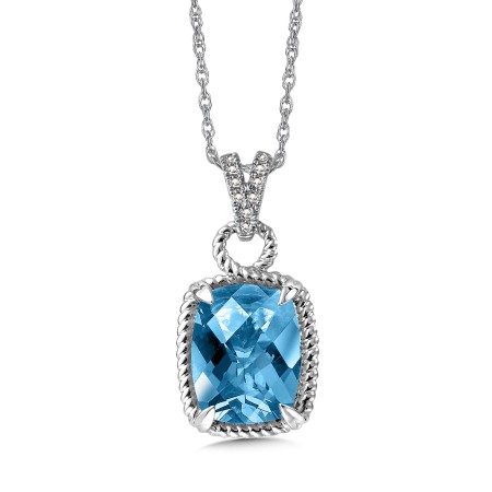 Blue Topaz & Diamond Pendant in 14K White Gold