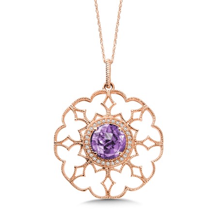 Amethyst & Diamond Pendant in 14K Rose Gold 