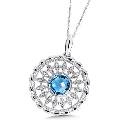 Blue Topaz & Diamond Pendant in 14K White Gold