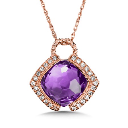 Amethyst & Diamond Layering Pendant in 14K Rose Gold