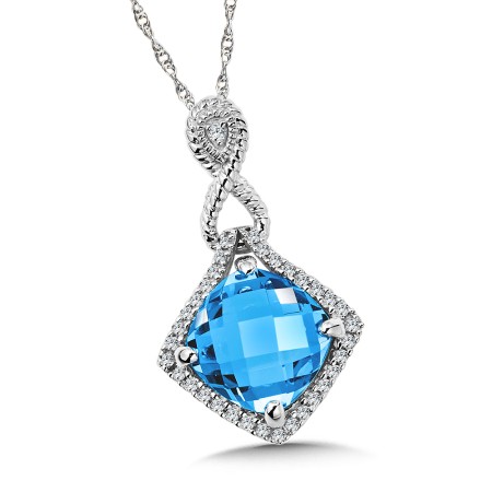 Blue Topaz and Diamond Pendant in 14K White Gold