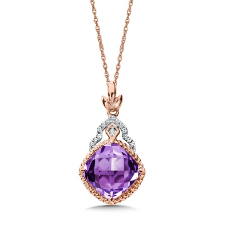 Amethyst and Diamond Pendant in 14K Rose Gold
