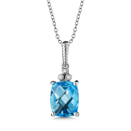 Blue Topaz and Diamond Pendant in 14K White Gold
