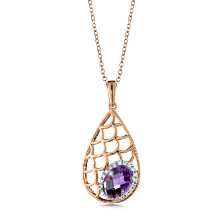 Amethyst and Diamond Pendant in 14k Rose Gold