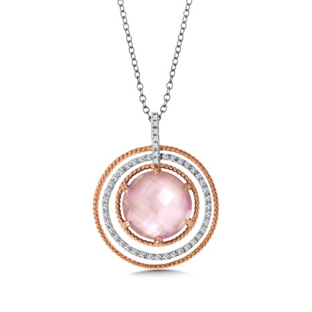 Diamond & Rose Mother of Pearl Fusion Pendant in 14K Rose Gold