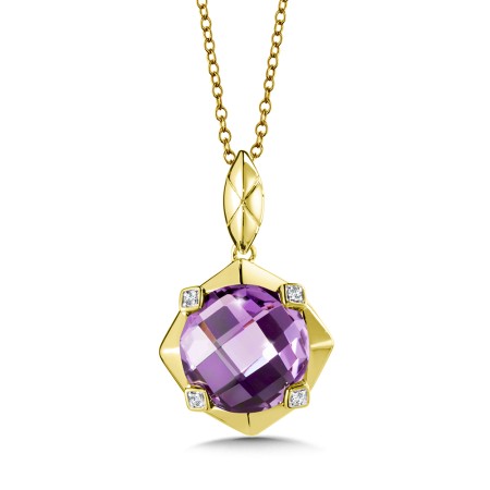 Amethyst and Diamond Pendant in 14K Yellow Gold