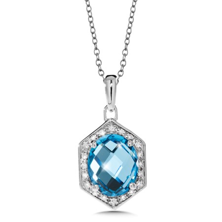 Blue Topaz and Diamond Pendant in 14K White Gold