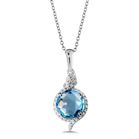 Blue Topaz and Diamond Pendant in 14K White Gold