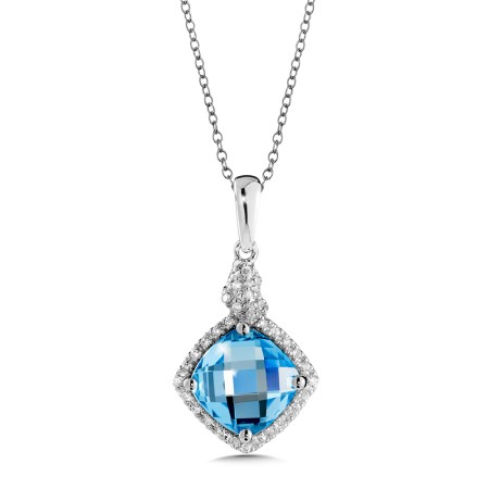 Blue Topaz and Diamond Pendant in 14K White Gold