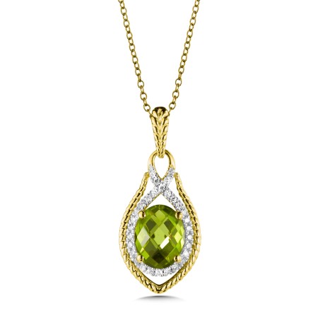 Peridot and Diamond Pendant in 14K Yellow Gold