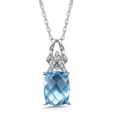 Blue Topaz & Diamond Pendant in 14K White Gold - CGP141W-DBT - Valina Fine Jewelry