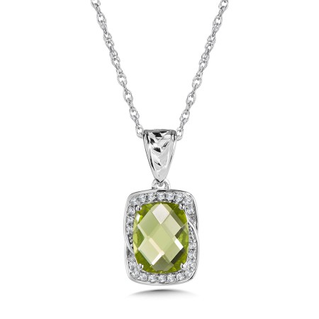Peridot & Diamond Pendant in 14k White Gold