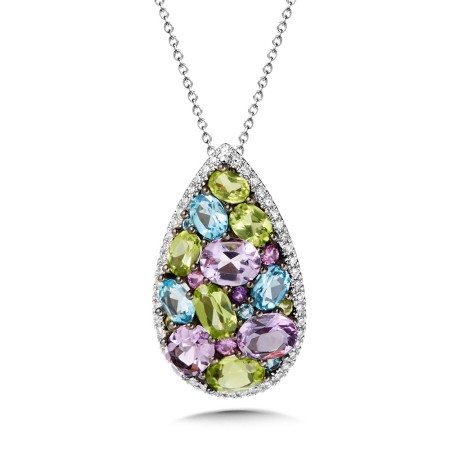 Mixed Gemstone Cluster and Diamond Pendant - CGP164W-DMIX - Valina Fine Jewelry
