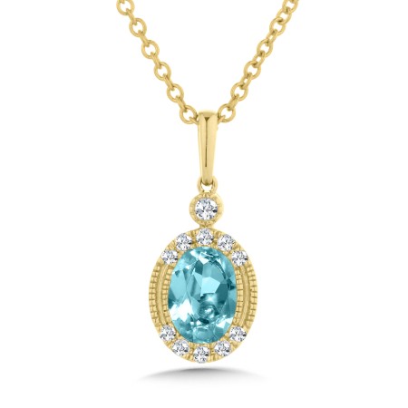 Oval-Cut Aquamarine & Diamond Milgrain Halo Pendant