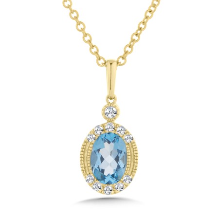 Oval-Cut Swiss Blue Topaz & Diamond Milgrain Halo Pendant
