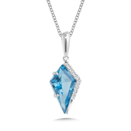 14K Kite-Cut Blue Topaz & Diamond Pendant