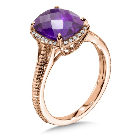 Amethyst and Diamond Ring in 14k Rose Gold - CGR001P-DAM - Valina Fine Jewelry